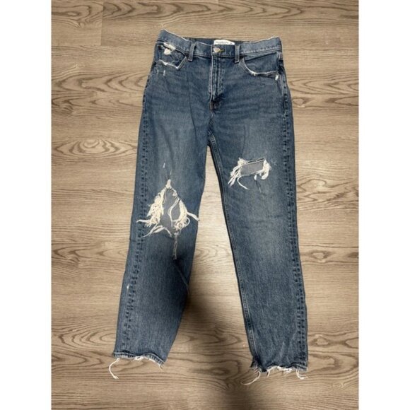 Abercrombie & Fitch High Rise Mom Jeans Denim Distressed Ripped Size 29 / 8 - Picture 1 of 6